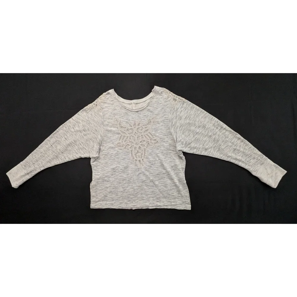 Free People Movement Long Sleeve Sweater Lace Cutout Heather Gray Small S